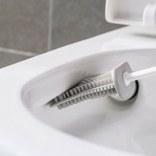Brosse WC double avec support mural, design anti-odeurs, tête en silicone flexible + brosse à poils denses, nettoyage en profondeur sans rayure, séchage rapide. Livraison prioritaire offerte !