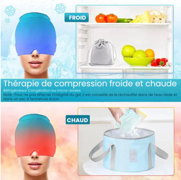 Ingénieux bonnet en gel, soulage les maux de tête, apaise les sinus, réduit les yeux boursouflés, calme le stress – Thérapie froide ou chaude – Réutilisable et flexible – Taille unique. Livraison prioritaire offerte !