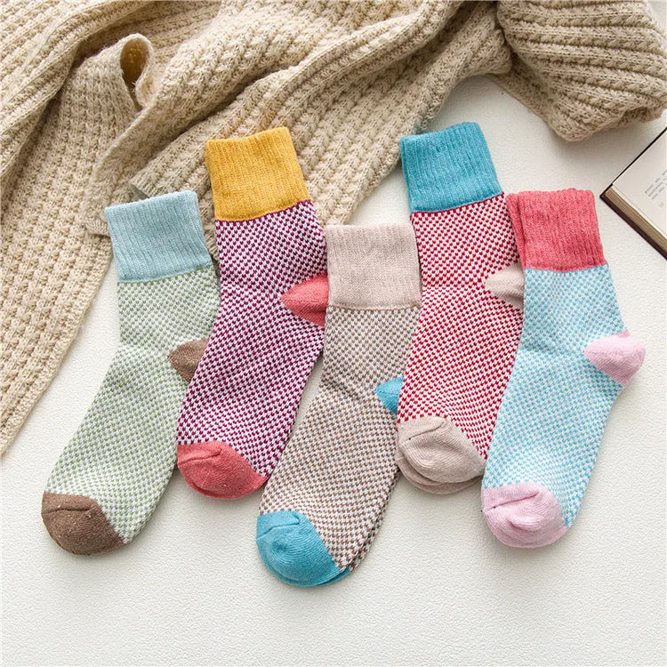 Magnifiques chaussettes épaisses, automne-hiver, en coton et laine, ultra-douces et chaudes, haute qualité, motif élégant, confort décontracté – lot de 5 paires pour femmes, taille unique 34-42. Livraison offerte !