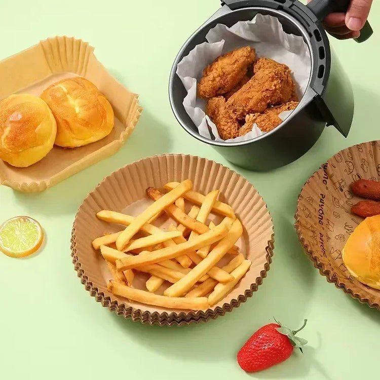 Papier cuisson pour air fryer, 50/100 feuilles, sans BPA, résistant à la graisse et imperméable, facilitant la cuisson et le nettoyage, idéal pour une alimentation saine et sans tracas. La livraison est offerte !