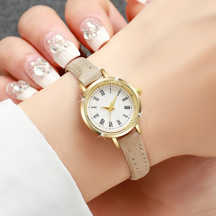 Élégante montre pour femme avec cadran romain et bracelet en cuir, plusieurs couleurs disponibles. Livraison prioritaire offerte !
