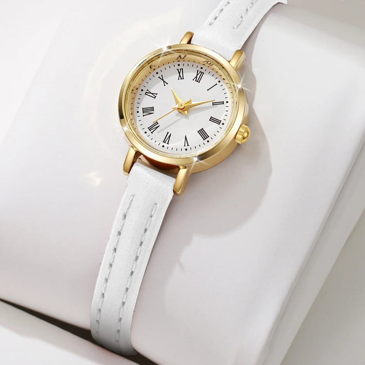 Élégante montre pour femme avec cadran romain et bracelet en cuir, plusieurs couleurs disponibles. Livraison prioritaire offerte !