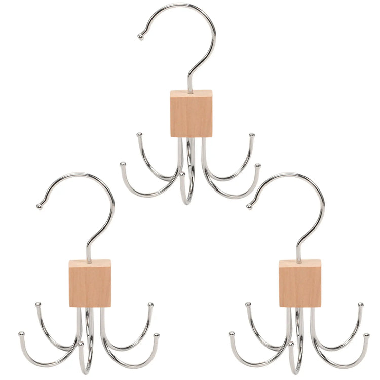 Lot de 3 cintres de rangement rotatif 360° à 6 crochets en acier, organisateurs multifonctions pour ceintures, écharpes, sacs, cravates, chapeaux et accessoires – gain de place, robuste et élégant. Livraison offerte !