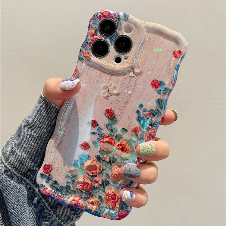 Coque artistique en silicone pour tous les iPhone, style peinture à l’huile rétro avec fleurs en relief, design luxueux, protection complète contre les chocs, 4 modèles floraux élégants. Livraison offerte !