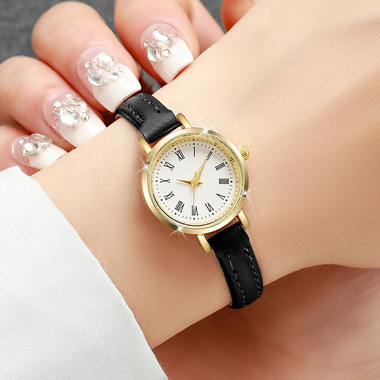 Élégante montre pour femme avec cadran romain et bracelet en cuir, plusieurs couleurs disponibles. Livraison prioritaire offerte !