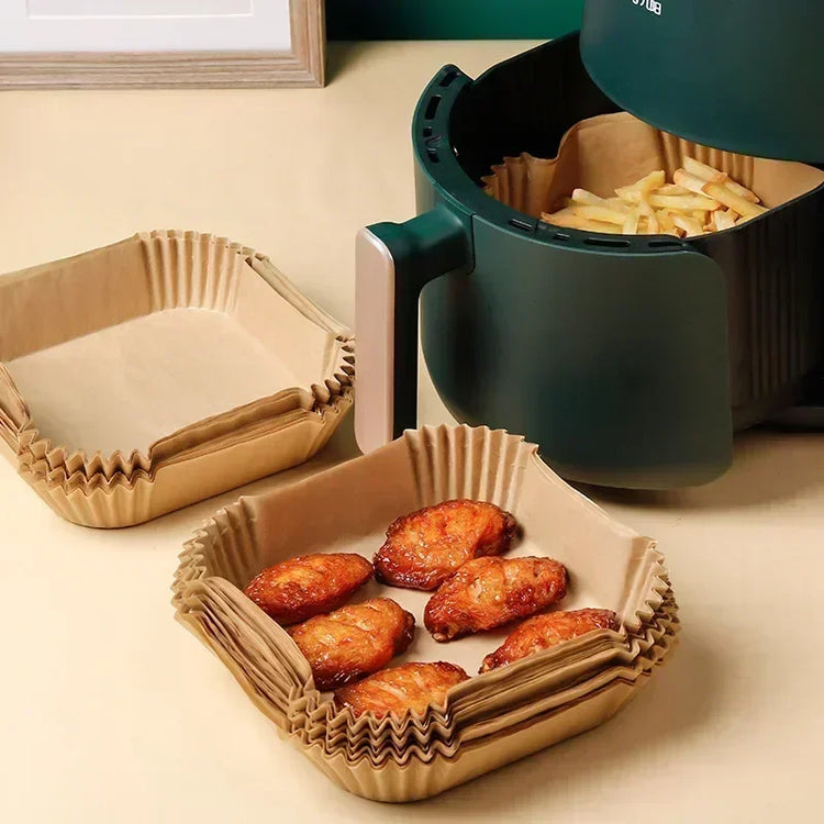Papier cuisson pour air fryer, 50/100 feuilles, sans BPA, résistant à la graisse et imperméable, facilitant la cuisson et le nettoyage, idéal pour une alimentation saine et sans tracas. La livraison est offerte !