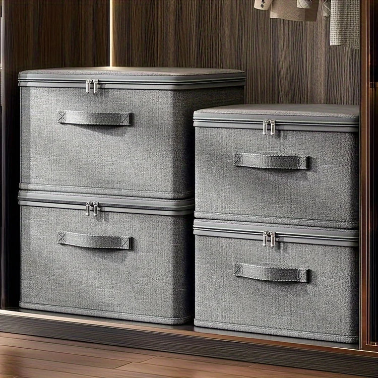 Boîte de rangement pliable multifonctionnelle en tissu imperméable avec couvercle zippé à double sens, grande capacité pour vêtements, couettes, oreillers, solution gain de place et protection optimale. Livraison offerte !