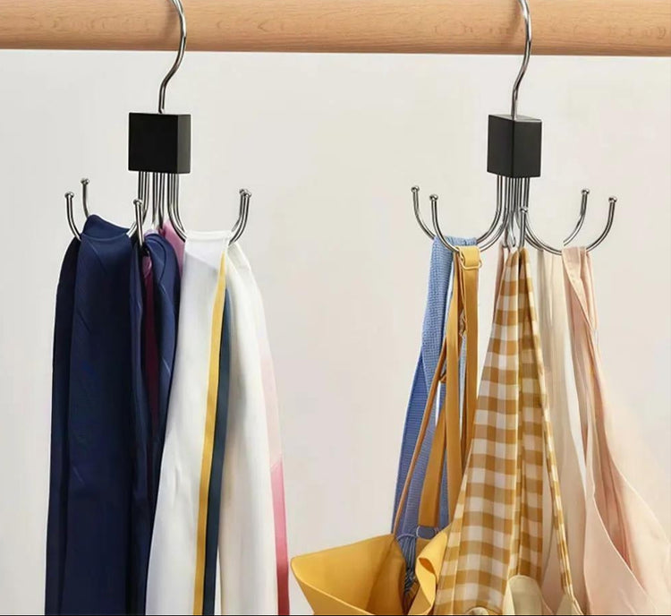 Lot de 3 cintres de rangement rotatif 360° à 6 crochets en acier, organisateurs multifonctions pour ceintures, écharpes, sacs, cravates, chapeaux et accessoires – gain de place, robuste et élégant. Livraison offerte !