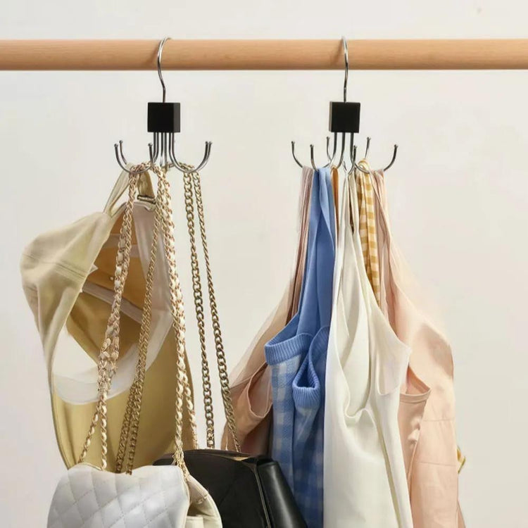 Lot de 3 cintres de rangement rotatif 360° à 6 crochets en acier, organisateurs multifonctions pour ceintures, écharpes, sacs, cravates, chapeaux et accessoires – gain de place, robuste et élégant. Livraison offerte !