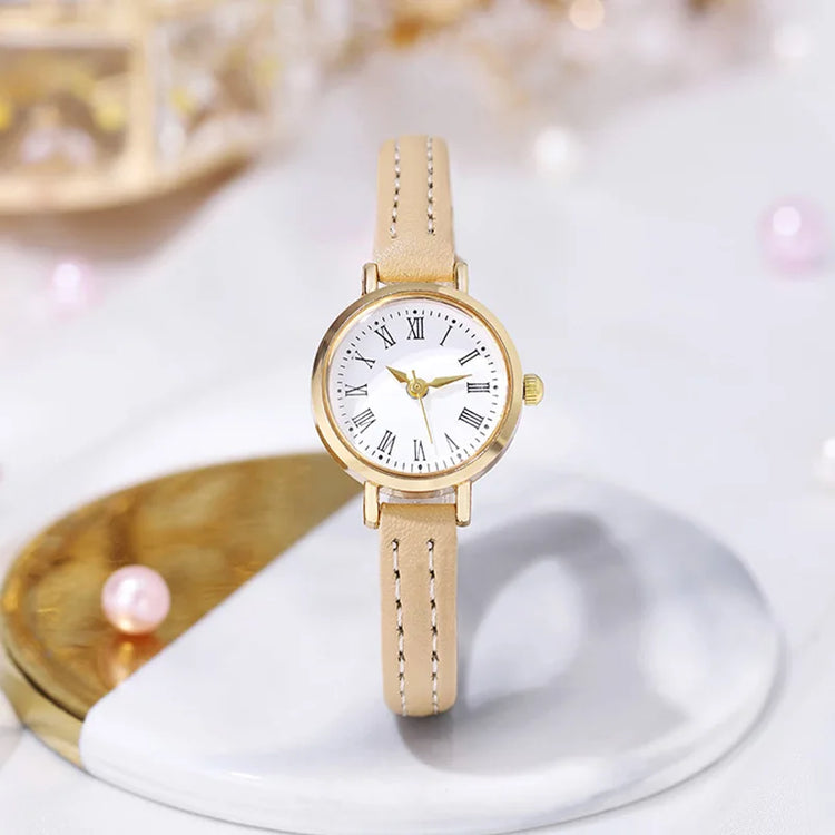 Élégante montre pour femme avec cadran romain et bracelet en cuir, plusieurs couleurs disponibles. Livraison prioritaire offerte !