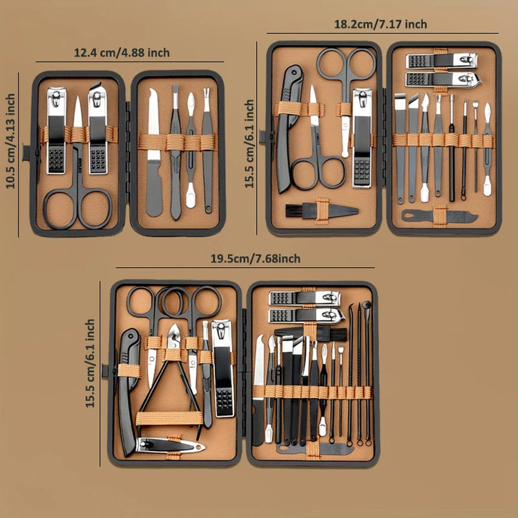 Ensemble manucure et pédicure professionnel en acier inoxydable avec étui – coupe-ongles petit, moyen, grand et diagonal, ciseaux, pinces, lime et outils de soins complets – kit pour mains et pieds. Livraison offerte !