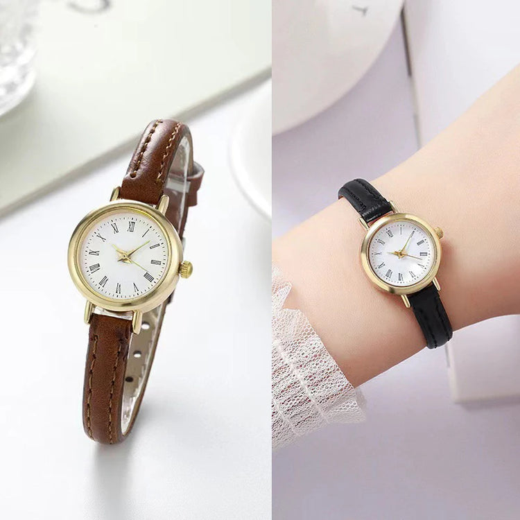 Élégante montre pour femme avec cadran romain et bracelet en cuir, plusieurs couleurs disponibles. Livraison prioritaire offerte !