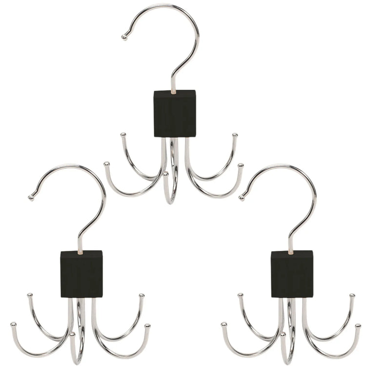 Lot de 3 cintres de rangement rotatif 360° à 6 crochets en acier, organisateurs multifonctions pour ceintures, écharpes, sacs, cravates, chapeaux et accessoires – gain de place, robuste et élégant. Livraison offerte !