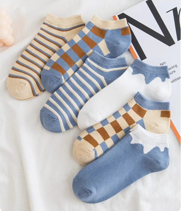 Superbes chaussettes pour femme, à rayures et à carreaux, confortables, douces, respirantes et extensibles, taille unique. Idéales pour le printemps et l'été ! Lot de 6. La livraison prioritaire est offerte !