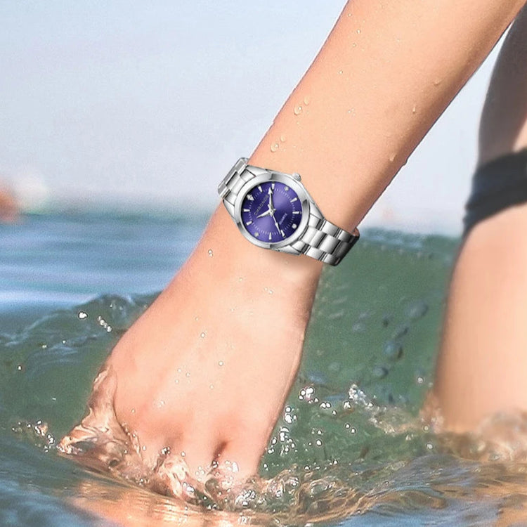 Montre élégante pour femme en acier inoxydable, mouvement quartz, résistante à l’eau. Livraison prioritaire offerte !