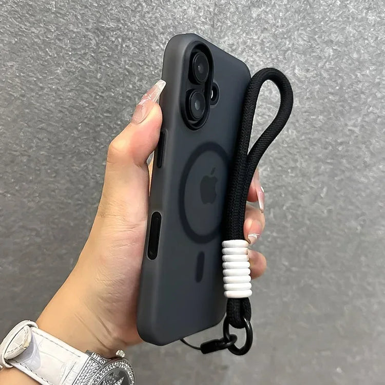 Coque colorée pour iPhone avec dragonne intégrée – Étui antichoc en silicone souple, anti-rayures, anti-traces, compatible charge sans fil et MagSafe, protection 360° avec prise en main sécurisée. Livraison prioritaire offerte !