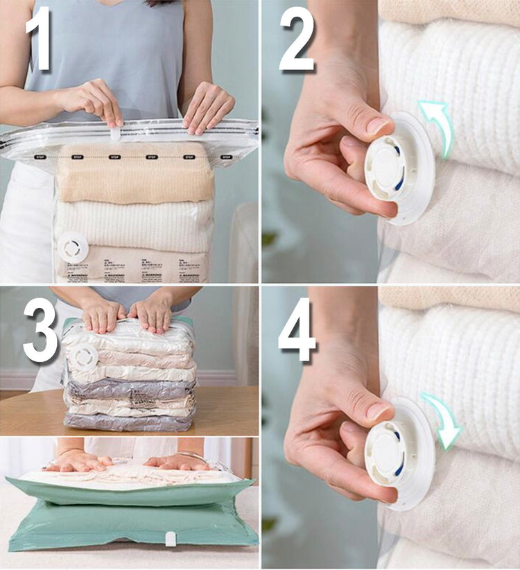 Grand sac cubique sous vide et hermétique. Nouvelle technologie brevetée, pas besoin de pompe. Permet de récupérer 80% d'espace, protège vos vêtements et couettes contre l'humidité, la saleté, la moisissure, les odeurs, etc. Première qualité.