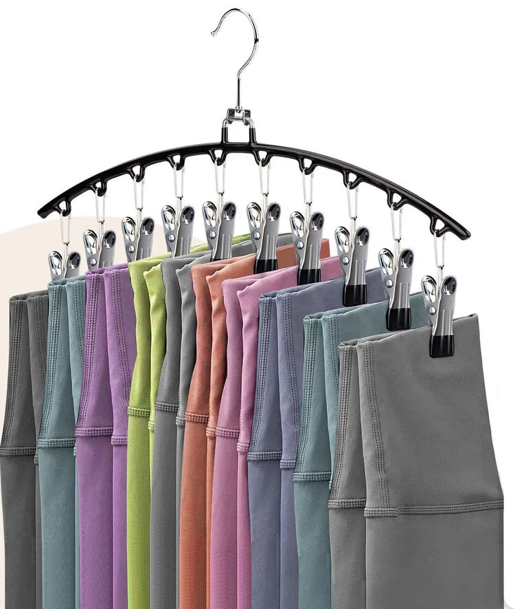 Cintre en acier inoxydable avec 10 pinces, double usage pratique : cintre de rangement gain de place pour pantalons, jupes, jeans, leggings et shorts, et séchoir à linge idéal pour vêtements délicats. Livraison offerte !
