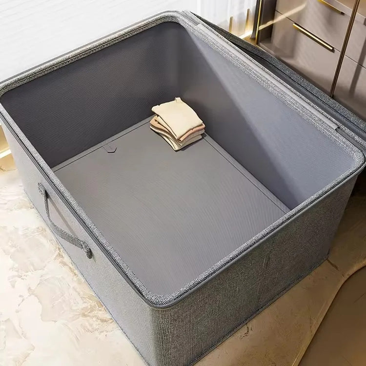 Boîte de rangement pliable multifonctionnelle en tissu imperméable avec couvercle zippé à double sens, grande capacité pour vêtements, couettes, oreillers, solution gain de place et protection optimale. Livraison offerte !