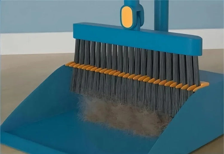 Ensemble balai et pelle à poussière haute qualité, avec dents intégrées pour un nettoyage simplifié, design compact et peu encombrant, tête ajustable à 180° pour tous types de sols, intérieur et extérieur. La livraison prioritaire est offerte !