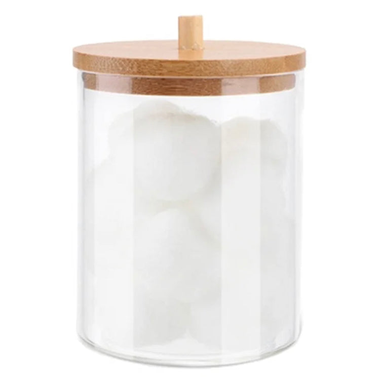 Distributeur en acrylique transparent avec couvercle en bambou, pour coton-tiges, boules de coton, disques démaquillants, compact, élégant, résistant aux chocs, pour une organisation impeccable et hygiénique. La livraison prioritaire est offerte !