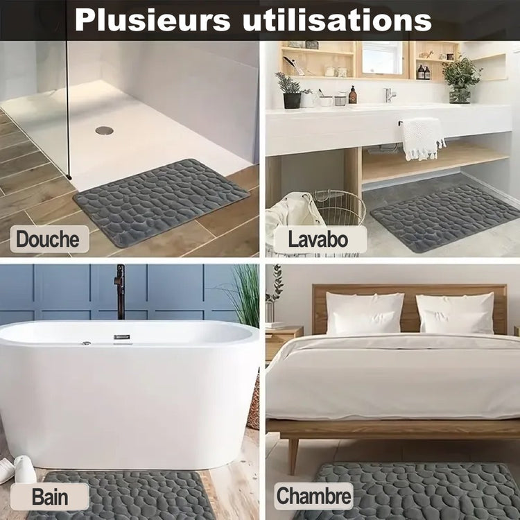 Superbe tapis de bain antidérapant en mousse à mémoire de forme, ultra confortable et douillet, lavable en machine. La livraison est offerte!