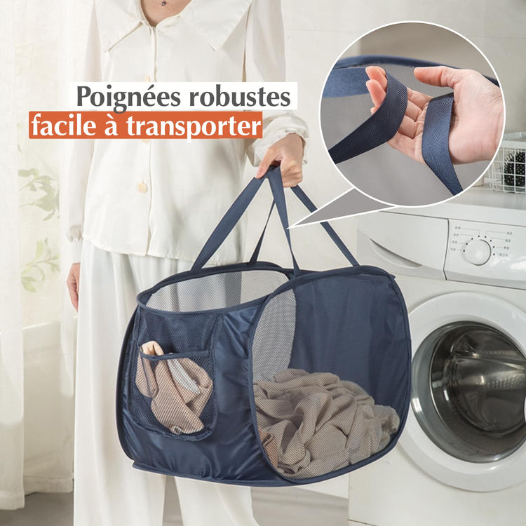 Fabuleux panier à linge horizontal avec poche latérale, grande capacité, pliable, polyvalence d'utilisation : buanderie, camping, chambres d'enfants, supermarché, shopping et bien plus encore. Produit Premium. La livraison est offerte !