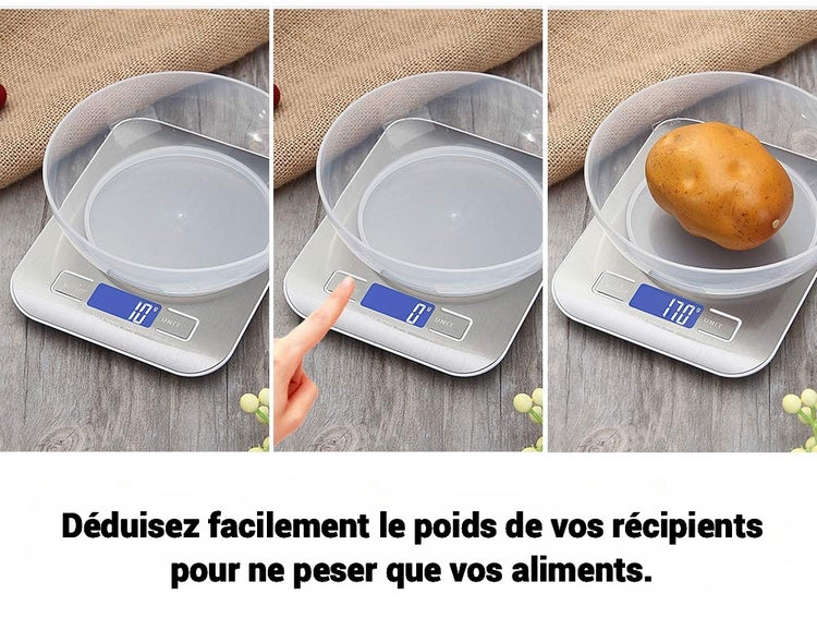 Ingénieuse balance de cuisine numérique, balance de haute précision en acier inoxydable, étanche. Capacité de 5 kg. Écran LCD rétroéclairé, 6 unités de mesure, acier inoxydable, Smart Digital. La livraison prioritaire est offerte !