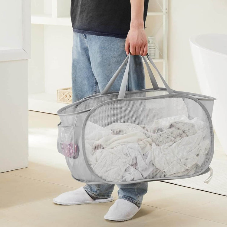 Fabuleux panier à linge horizontal avec poche latérale, grande capacité, pliable, polyvalence d'utilisation : buanderie, camping, chambres d'enfants, supermarché, shopping et bien plus encore. Produit Premium. La livraison est offerte !