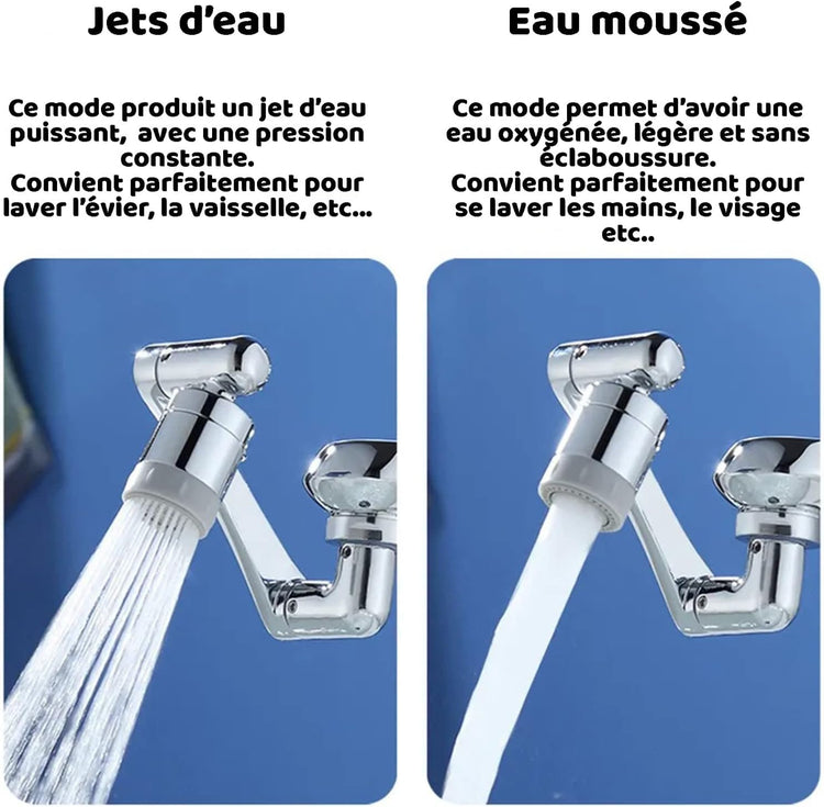 Ingénieux robinet rotatif à 1080°, économiseur d'eau, filtre, extension de robinet. Outil et 3 adaptateurs inclus, compatible avec 99% des robinets, coup de coeur, produit Premium, qualité la plus élevée, approuvé et recommandé. La livraison est offerte !