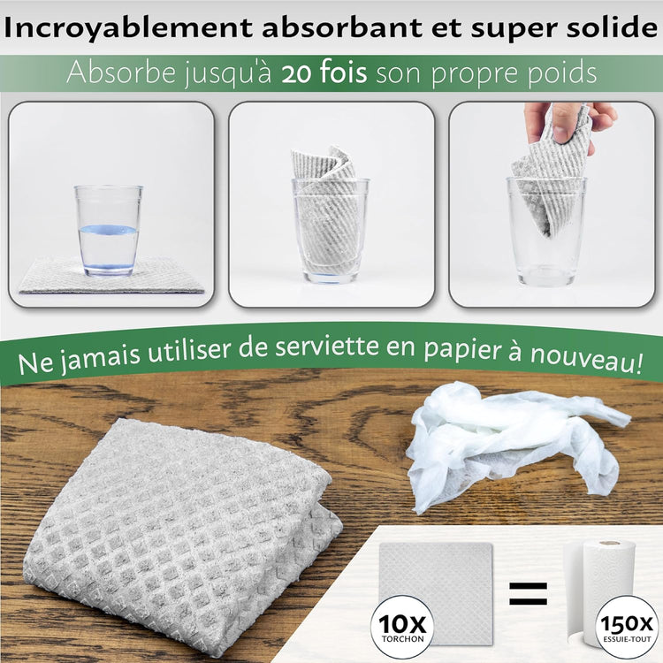 Authentiques chiffons suédois de qualité supérieure, entièrement biodégradables, écologiques, sans plastique, super absorbants, antibactériens, réutilisables et lavables. Remplacent les essuie-tout. Produit coup de coeur. La livraison est offerte!