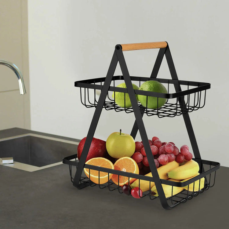 Magnifique panier à fruits et légumes, superposés 2 ou 3 niveaux, avec poignée en bois, design élégant pour cuisine et salle de bain, facile à monter et stable. Produit Top Premium. La livraison prioritaire est offerte!