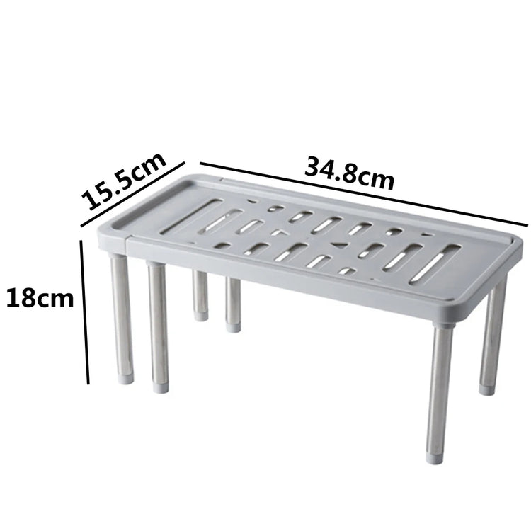 Étagère rétractable robuste et polyvalente, 6 pieds en acier, capacité de 40 kg, extensible de 35 à 61 cm, pour une organisation optimale de la maison et installation facile sans outils. La livraison prioritaire est offerte !