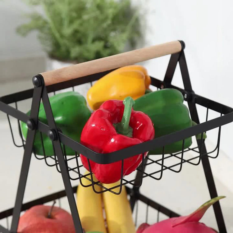 Magnifique panier à fruits et légumes, superposés 2 ou 3 niveaux, avec poignée en bois, design élégant pour cuisine et salle de bain, facile à monter et stable. Produit Top Premium. La livraison prioritaire est offerte!