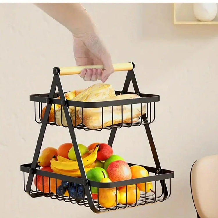 Magnifique panier à fruits et légumes, superposés 2 ou 3 niveaux, avec poignée en bois, design élégant pour cuisine et salle de bain, facile à monter et stable. Produit Top Premium. La livraison prioritaire est offerte!