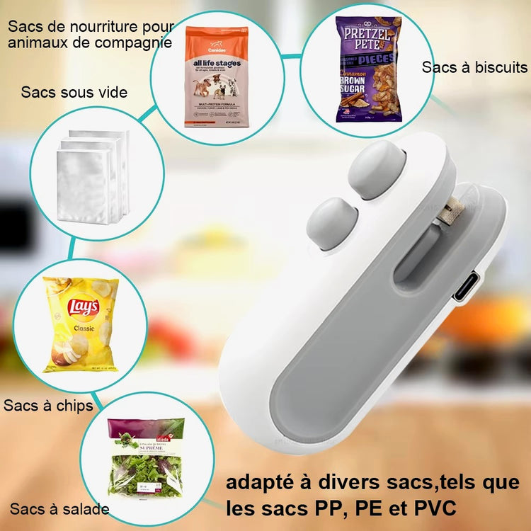 Indispensable scelleuse de sacs, batterie rechargeable de haute capacité. Préservez la fraîcheur de vos aliments. La livraison prioritaire est offerte !