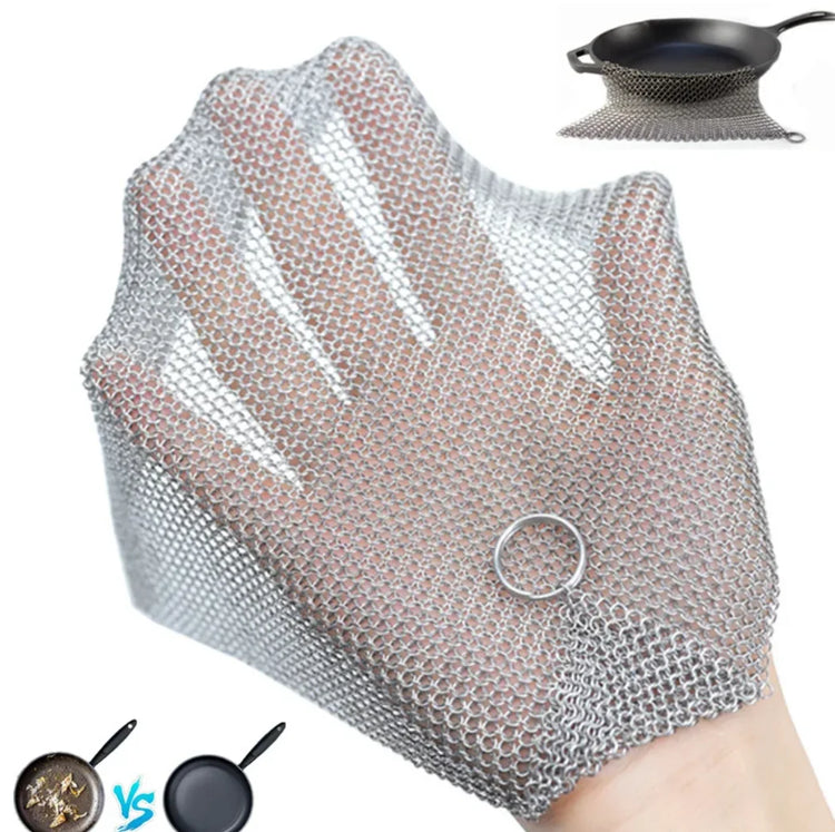 Grille métallique en inox, maille fine ultra-résistante, nettoyage puissant sans rayures, hygiénique et sans odeur, durable et antirouille pour poêles en fonte, casseroles, grills, planchas, moules et ustensiles de cuisine. Livraison offerte !