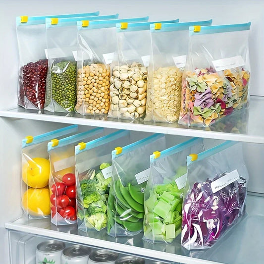 Lot de 45 sacs alimentaires réutilisables, 3 formats pratiques – congélation, frigo ou placard – fermeture à glissière étanche, zone d’écriture intégrée, ultra résistants et durables. La livraison prioritaire est offerte !