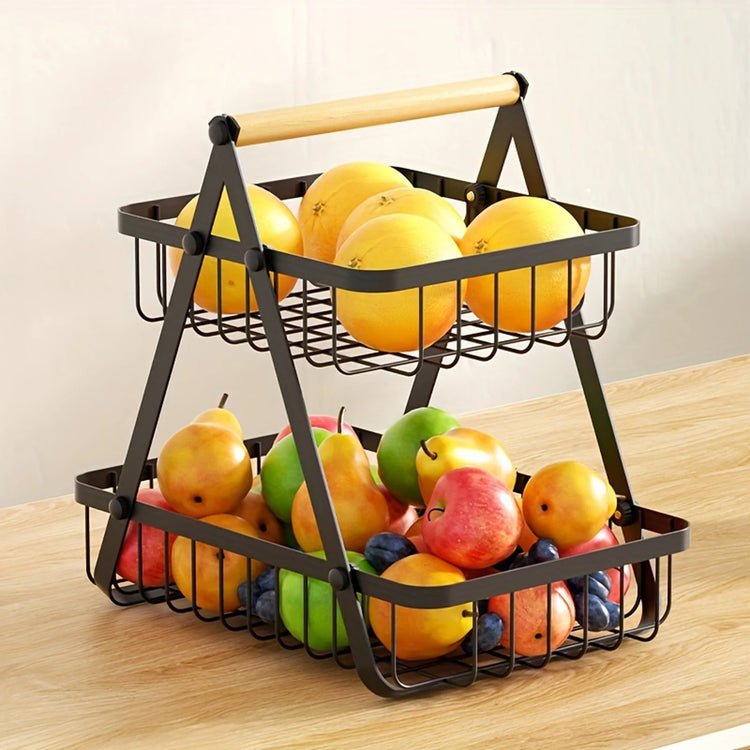 Magnifique panier à fruits et légumes, superposés 2 ou 3 niveaux, avec poignée en bois, design élégant pour cuisine et salle de bain, facile à monter et stable. Produit Top Premium. La livraison prioritaire est offerte!