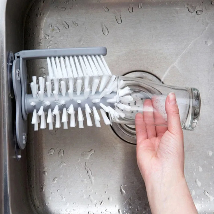 Brosse de nettoyage pour bouteilles et verres, avec 3 ventouses stables et poils fermes en nylon, utilisations quotidiennes assurées. Facile à utiliser. La livraison prioritaire est offerte !