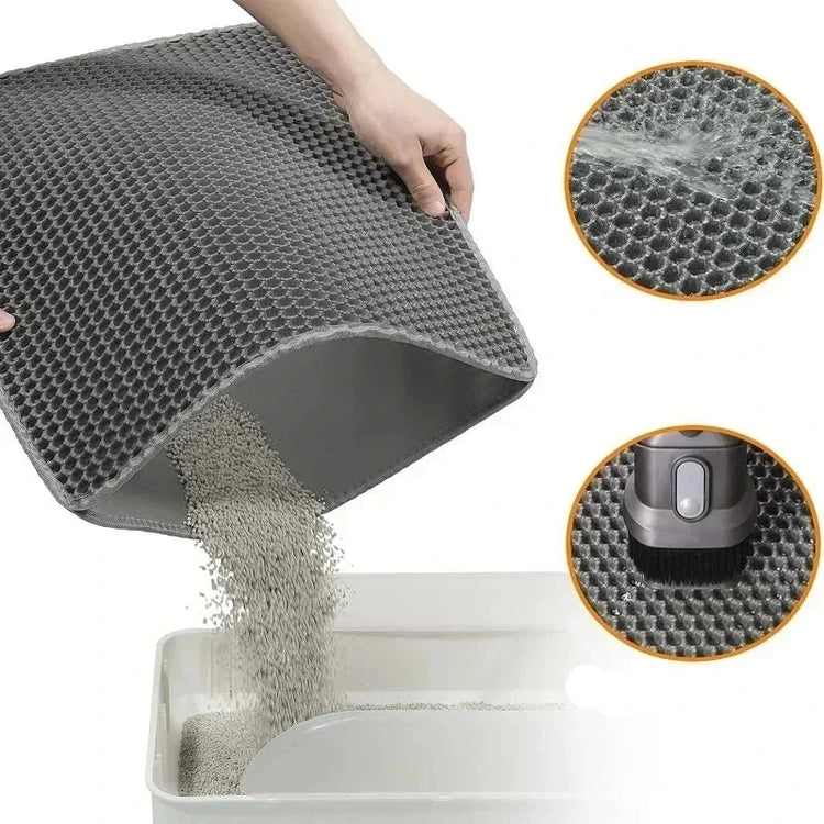 Ingénieux tapis de litière imperméable, double couche, antidérapant, lavable, tapis pour bac à litière, récupération efficace des grains de litière, vos planchers restent propres. La livraison prioritaire est offerte !