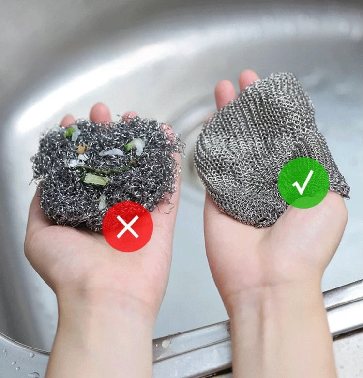 Grille métallique en inox, maille fine ultra-résistante, nettoyage puissant sans rayures, hygiénique et sans odeur, durable et antirouille pour poêles en fonte, casseroles, grills, planchas, moules et ustensiles de cuisine. Livraison offerte !