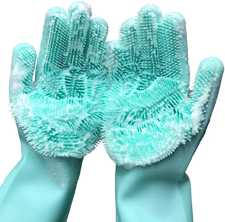 Gants magiques en silicone pour le nettoyage de la vaisselle, avec éponge intégrée, pratiques et ingénieux. La livraison prioritaire est offerte !