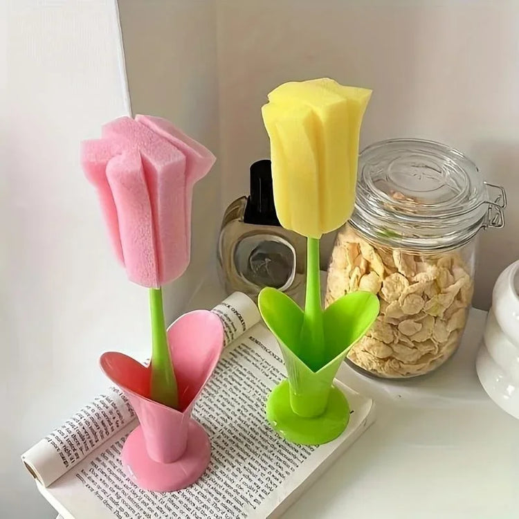 Flower Cactus Sponge with VASE Cute Kitchen Cup Cleaning Brush Baby Bottle Cleaning Brush Bottle Cleaning Brush