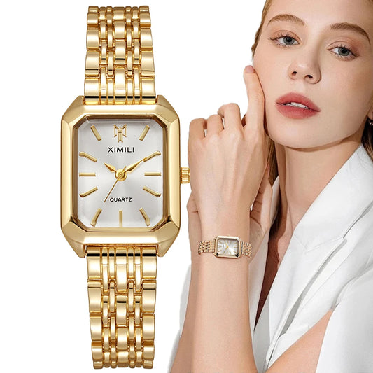 Montre élégante pour femme avec cadran rectangulaire en acier inoxydable, 8 couleurs disponibles. Livraison prioritaire offerte !