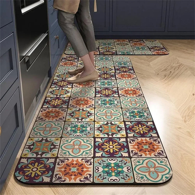 Magnifique tapis de cuisine, style tuiles décoratives, super absorbant, antidérapant, confortable et anti-fatigue pour vos pieds, chevilles et jambes. La livraison prioritaire est offerte !