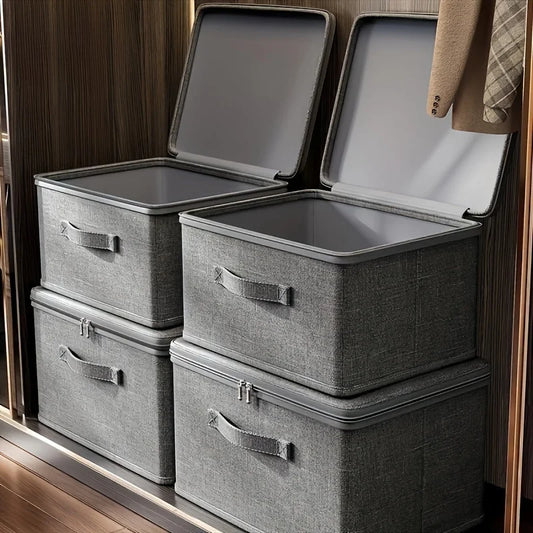 Boîte de rangement pliable multifonctionnelle en tissu imperméable avec couvercle zippé à double sens, grande capacité pour vêtements, couettes, oreillers, solution gain de place et protection optimale. Livraison offerte !