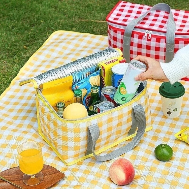 Joli sac de pique-nique glacière à grande capacité, motif à carreaux. La livraison prioritaire est offerte !