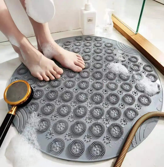 Tapis de douche Premium, antidérapant, rond, avec ventouses puissantes, trous de drainage, fleurs de massage, sensation très agréable, haute qualité, bleu pâle, rose doux, vert-aqua et gris. La livraison prioritaire est offerte !