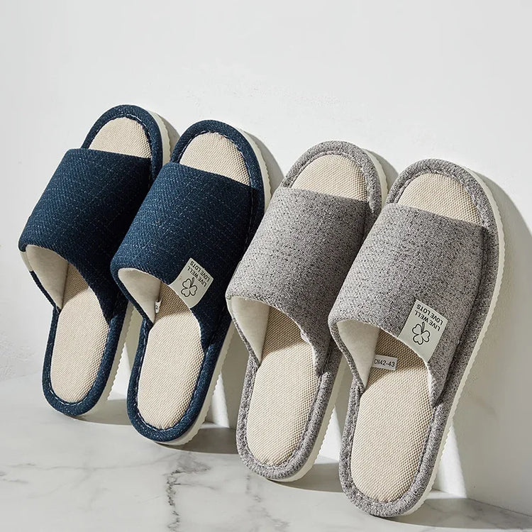 Superbes chaussons ultra confortables en lin, semelle souple antidérapante, ouverts et respirants, design élégant, parfaits pour toutes saisons et détente à la maison. La livraison est offerte !